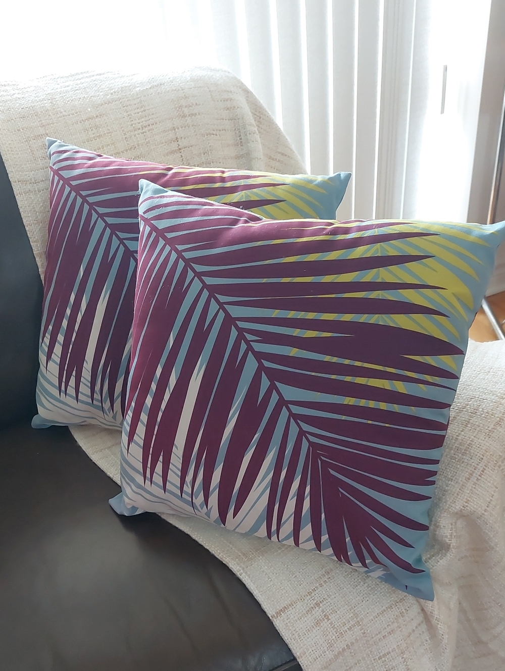 Decorative Palm Leaf Throw Set Of 2 Pillows - Purple/Blue